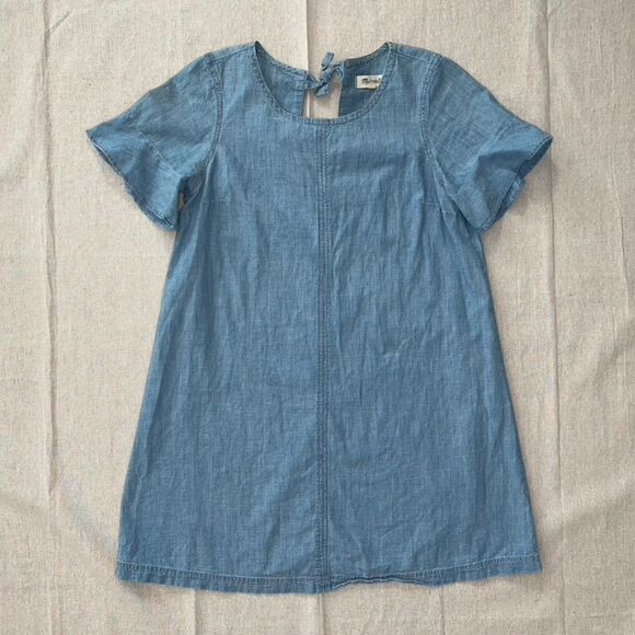 Madewell Chambray Bow Back Dress Blue - Medium - Picture 5 of 11